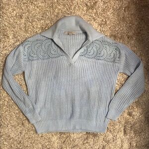 LOFT light blue collared Sweater with Textured Knit sz XS